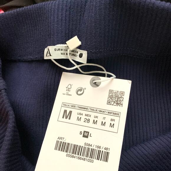 Zara Asymmetric Ribbed Midi Skirt in Navy Blue - Picture 9 of 10